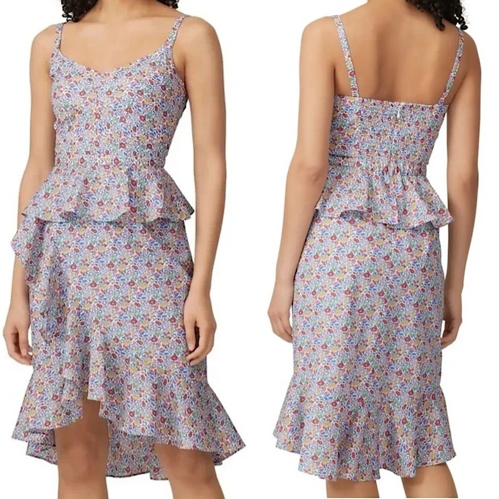 J. CREW LIBERTY OF LONDON L4951 FLORAL COTTON SPAGHETTI STRAP RUFFLE MIDI DRESS